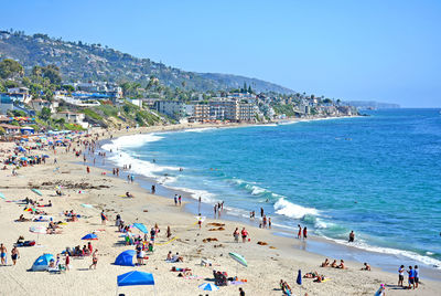 High angle view of people on beach