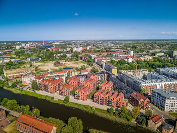 High angle view of townscape against the sky, a new apartment in gdansk, poland. 