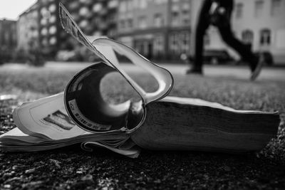 Close-up of eyeglasses on book