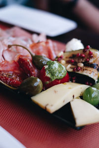 Close-up of served food in plate