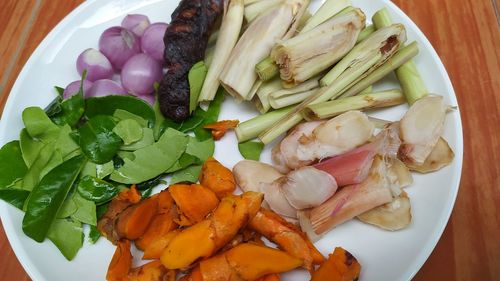 High angle view of meal served in plate