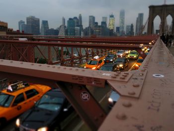 View of traffic on suspension bridge