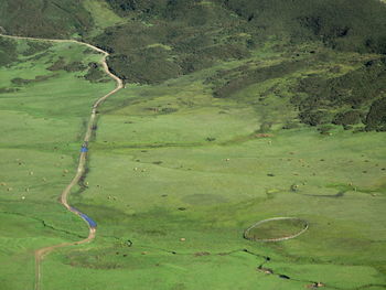 High angle view of green landscape