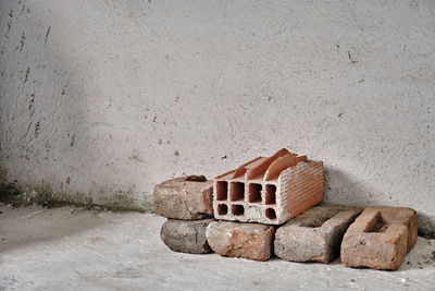 Close-up of stone wall at construction site