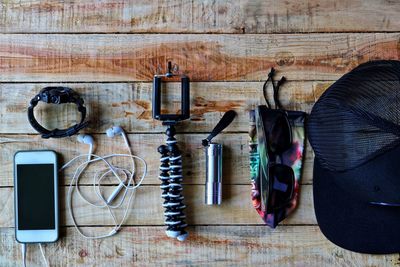 Directly above view of various objects on table