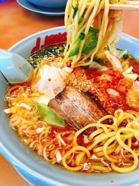 High angle view of noodles in bowl