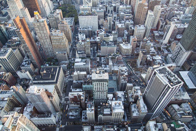 High angle view of modern buildings in city