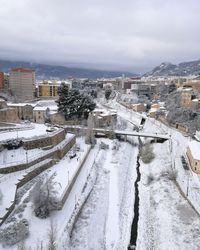 Aerial view of city during winter