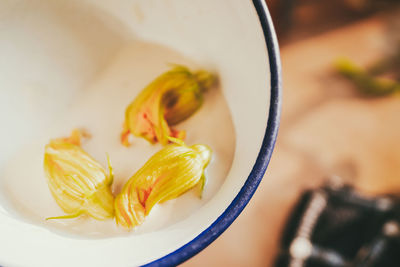 High angle view of food in bowl on table