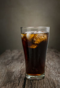 Close-up of beer in glass on table