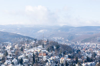 High angle view of townscape against sky