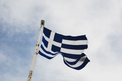 Low angle view of flag against sky