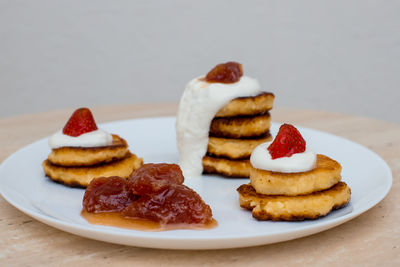 Close-up of dessert in plate on table