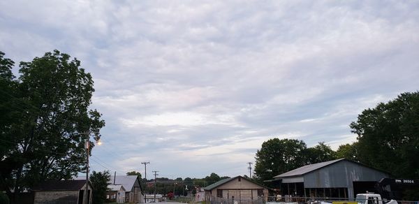 Low angle view of buildings against cloudy sky