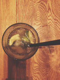 High angle view of drink on table