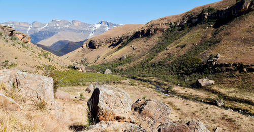 Scenic view of mountain range against sky