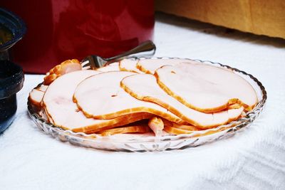 Close-up of bread in plate on table