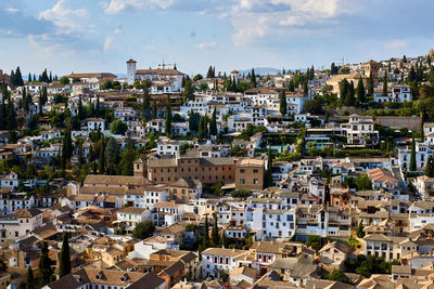 High angle view of townscape against sky