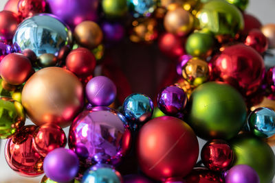 Close-up of christmas decorations on table