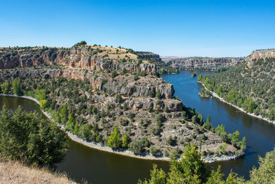 The canyon with the curves of the hoces of duraton river in segovia, spain
