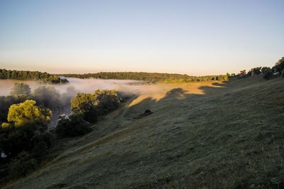 High angle view of landscape against clear sky