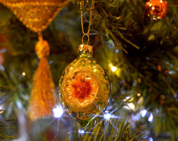 Close-up of christmas decoration hanging on tree