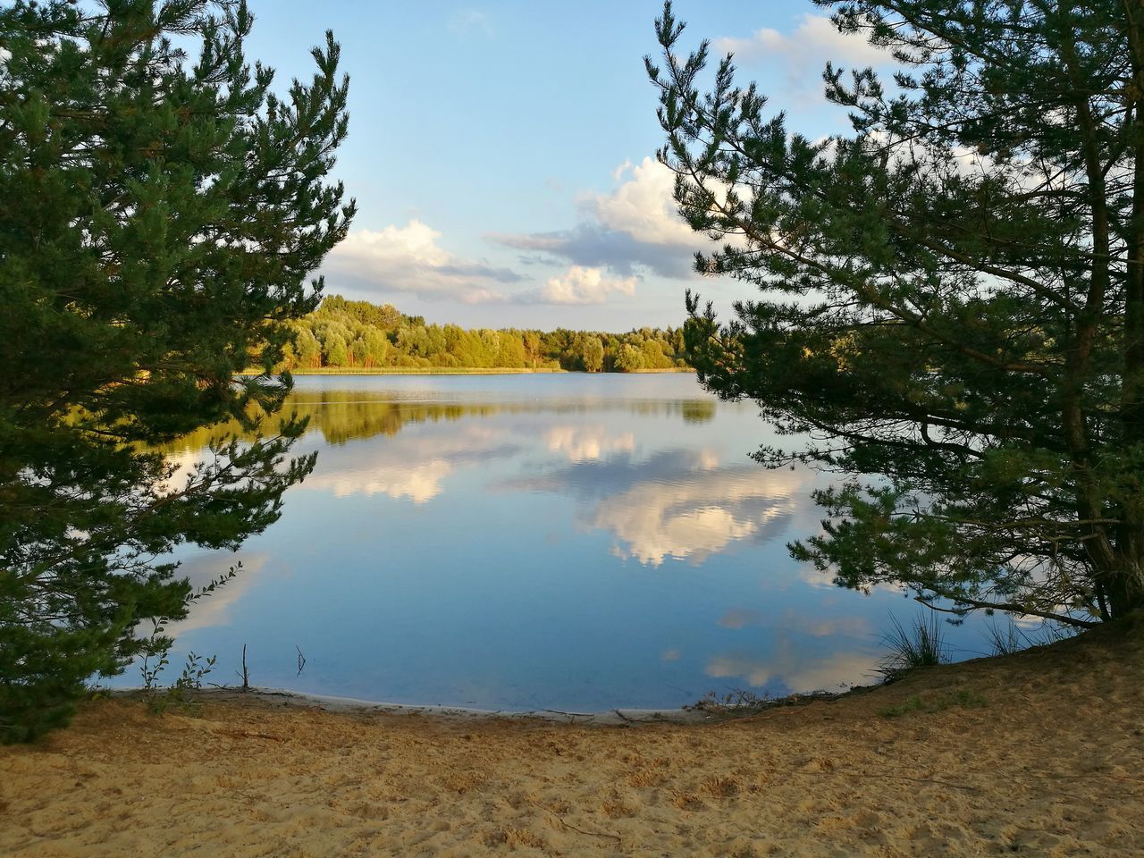 SCENIC VIEW OF CALM LAKE