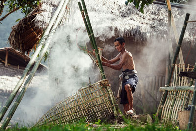 Man working in basket