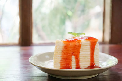 Close-up of dessert in bowl on table