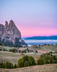 Scenic view of sea and mountains against sky during sunset