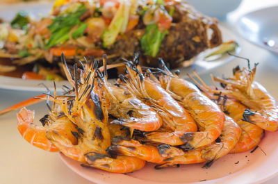 Close-up of seafood served in plate