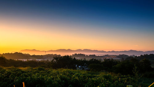 Scenic view of landscape against sky during sunset