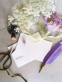 High angle view of flower vase on table