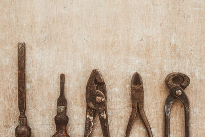 Directly above shot of work tool on table