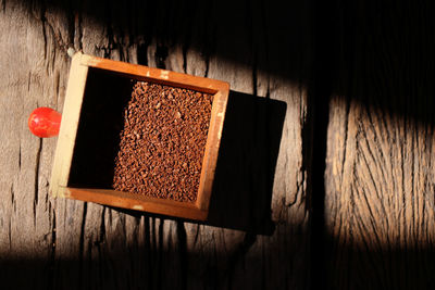 High angle view of coffee beans on table