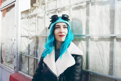 Portrait of beautiful woman in snow