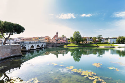 Augustus tiberius roman bridge in rimini near xxv aprile park in emilia romagna italy