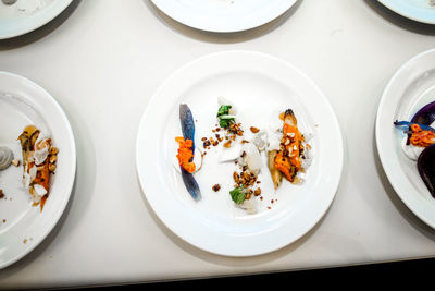 High angle view of food served in plate