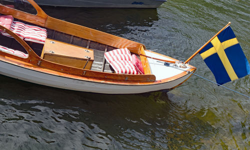 High angle view of boat sailing in sea