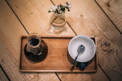 High angle view of tea on table