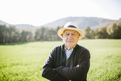 Spain, tarragona, portrait of senior man in the field