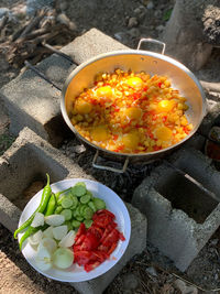 High angle view of fruits in bowl