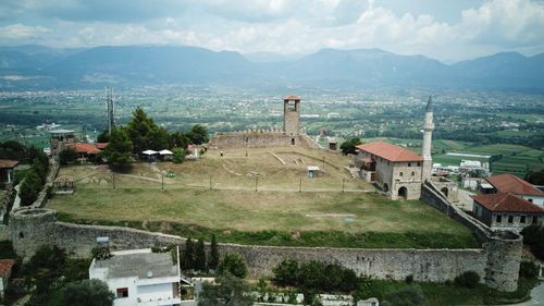 High angle view of townscape against sky