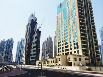 Low angle view of buildings against clear sky