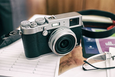 Close-up of old photographic camera