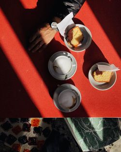 High angle view of tea cup on table