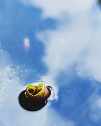 High angle view of yellow floating on the sea