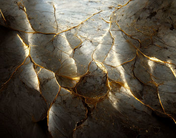 The rocky ground was cracked with hot gold seeping out, digital generate image