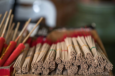 Close-up of stacking incense 