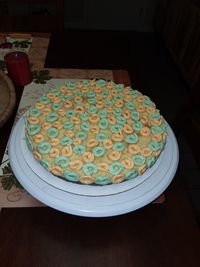 High angle view of cake on table